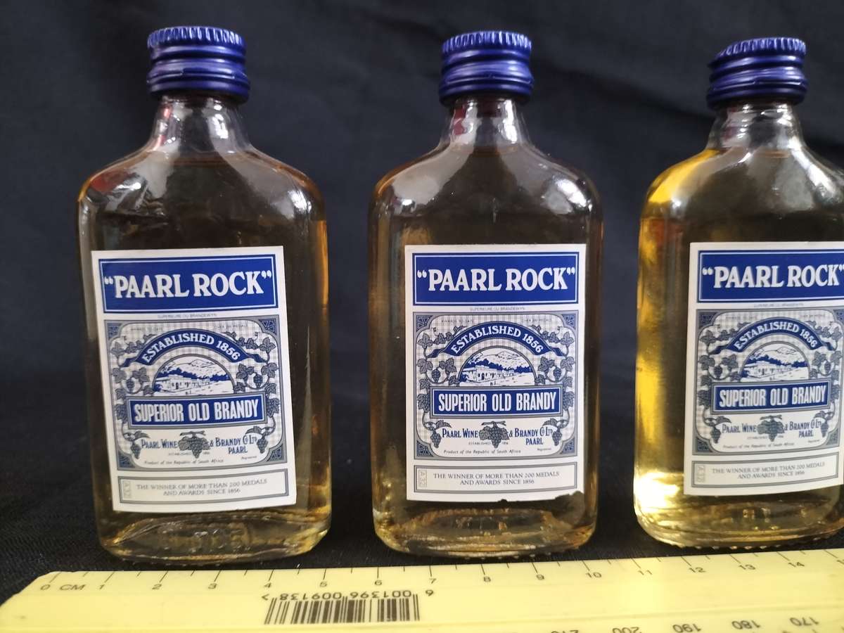Vintage Three Miniature Paarl Rock 1856 Superior Old Brandy's 50 ml- Sealed - Good Condition