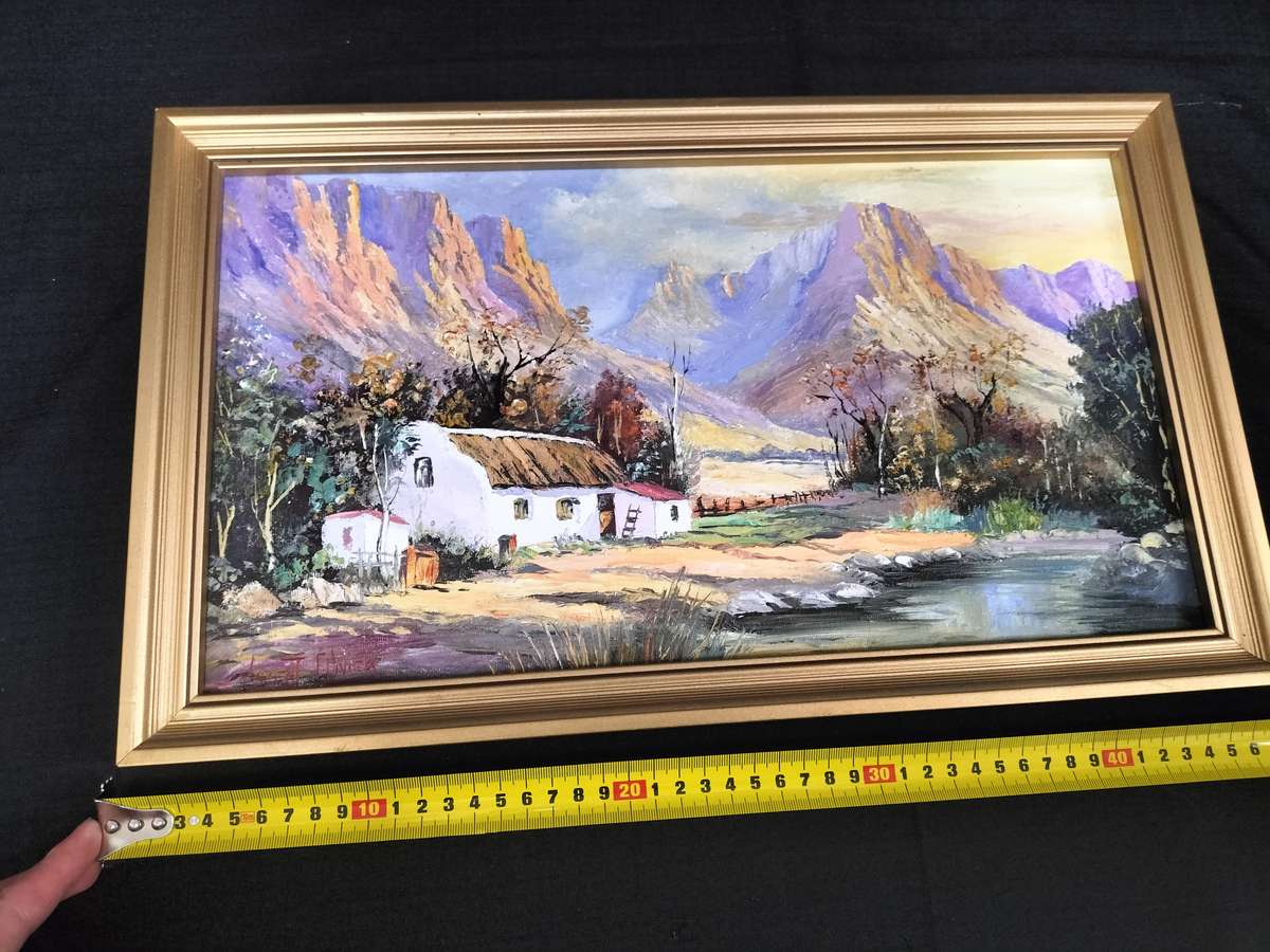 Beautiful Framed Oil On Board Farm Landscape  - Popular SA Artist - Vincent Olivier