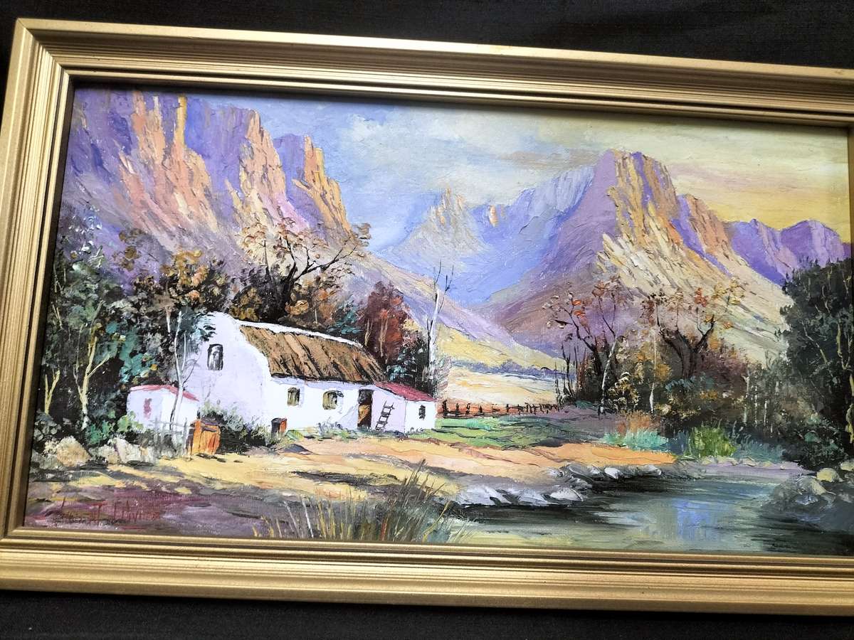 Beautiful Framed Oil On Board Farm Landscape  - Popular SA Artist - Vincent Olivier