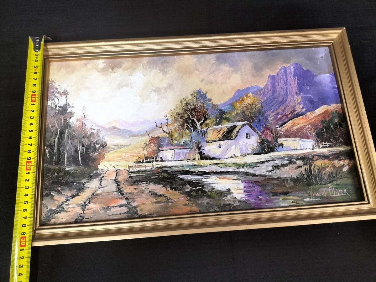 Beautiful Framed Oil On Board Farm Landscape - Popular SA Artist - Vincent Olivier