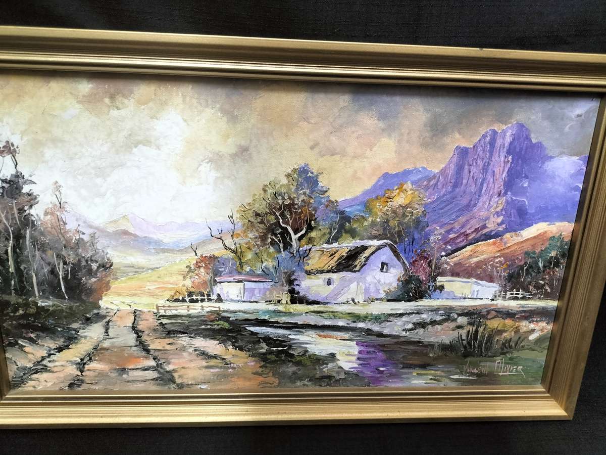 Beautiful Framed Oil On Board Farm Landscape - Popular SA Artist - Vincent Olivier