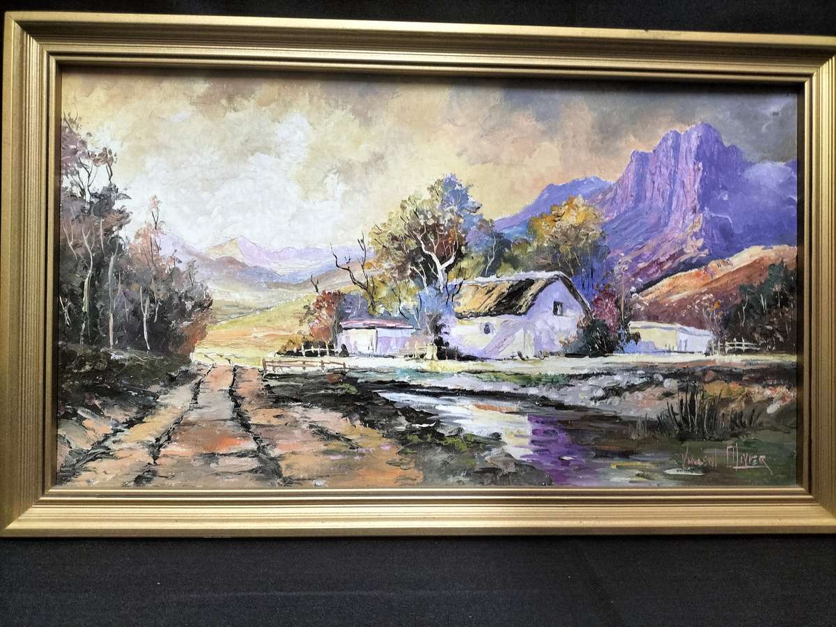 Beautiful Framed Oil On Board Farm Landscape - Popular SA Artist - Vincent Olivier