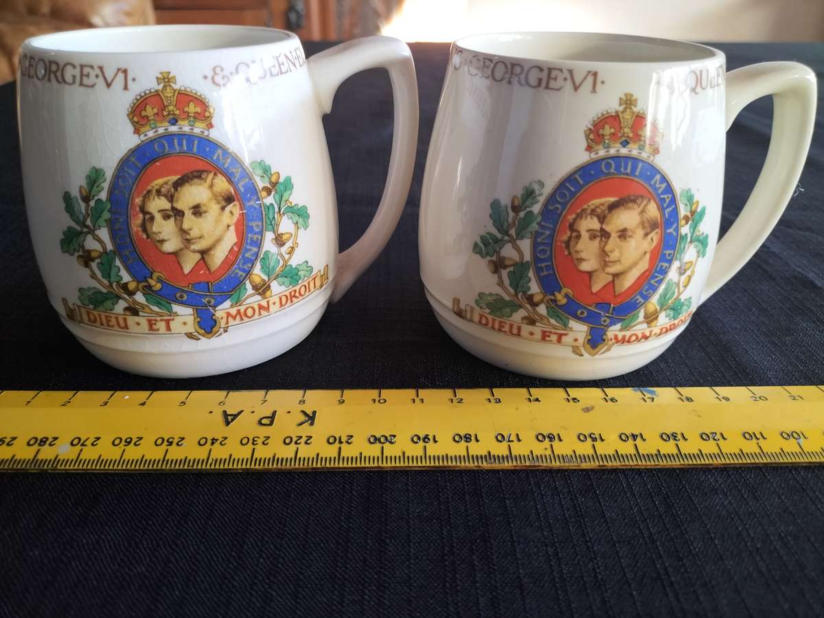 Two Vintage Mugs Commemorating the Coronation of King George VI and Queen Elizabeth May 1937
