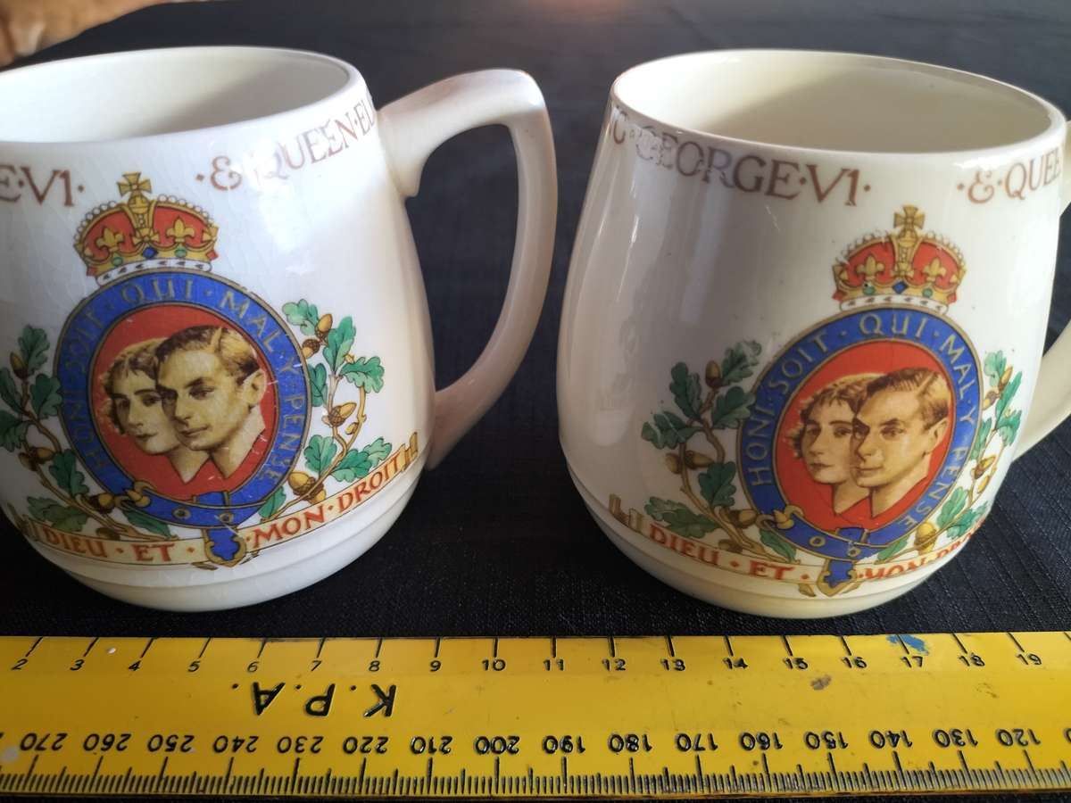 Two Vintage Mugs Commemorating the Coronation of King George VI and Queen Elizabeth May 1937