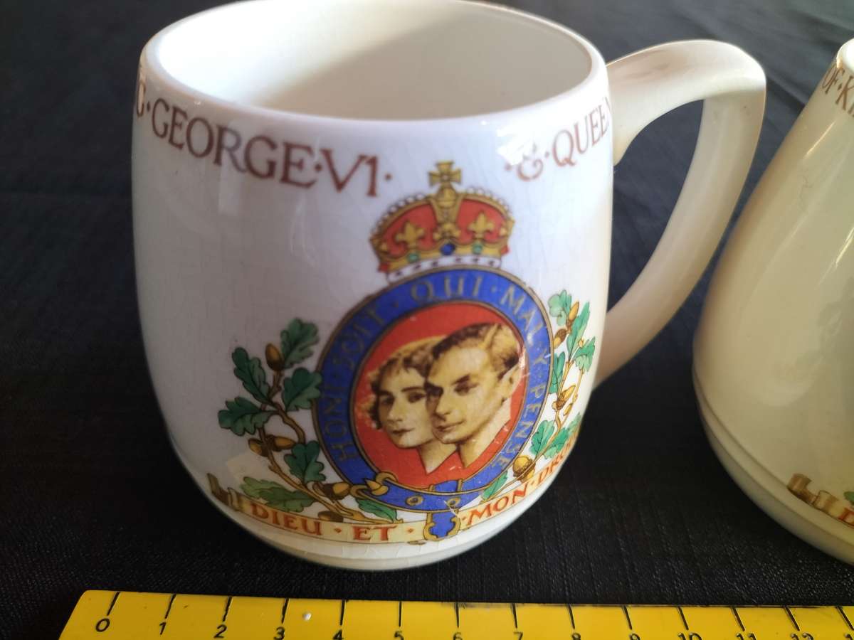 Two Vintage Mugs Commemorating the Coronation of King George VI and Queen Elizabeth May 1937