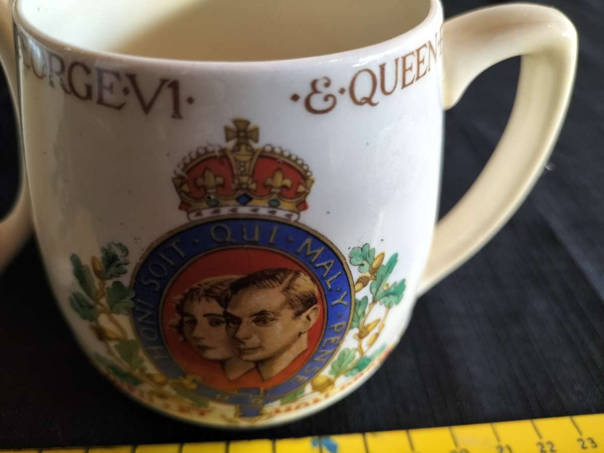 Two Vintage Mugs Commemorating the Coronation of King George VI and Queen Elizabeth May 1937