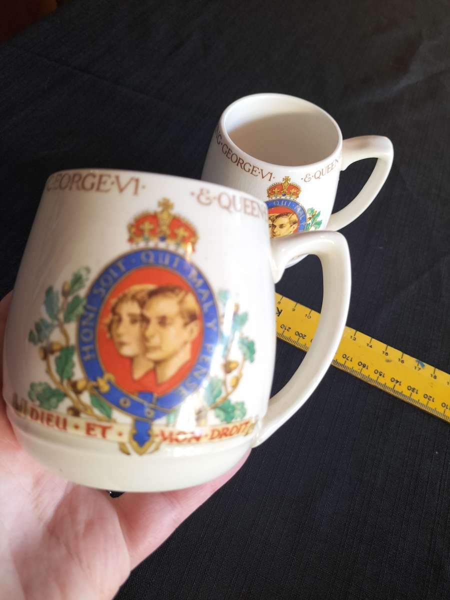 Two Vintage Mugs Commemorating the Coronation of King George VI and Queen Elizabeth May 1937