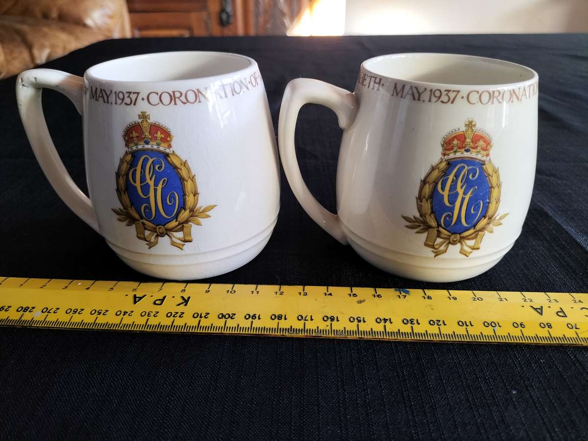 Two Vintage Mugs Commemorating the Coronation of King George VI and Queen Elizabeth May 1937