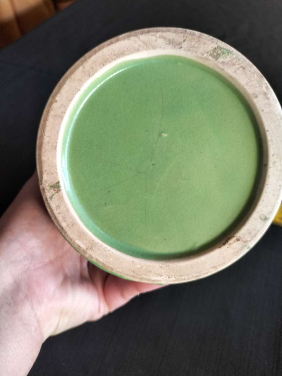 Stunning Vintage Village Cottage Green Ceramic Pitcher