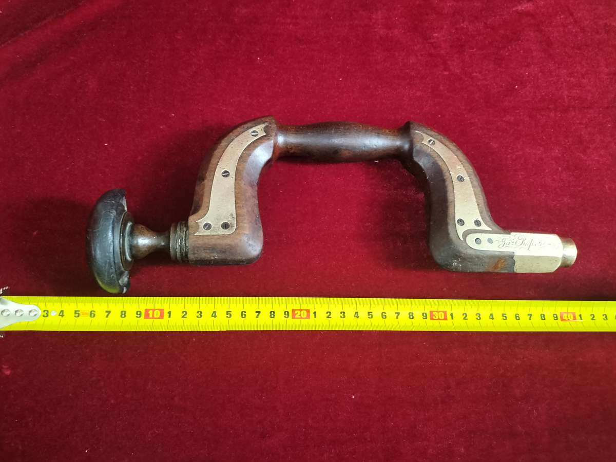 Antique The Mechanics Henry Brown Brass Plated Wood Brace Sheffield Push Button