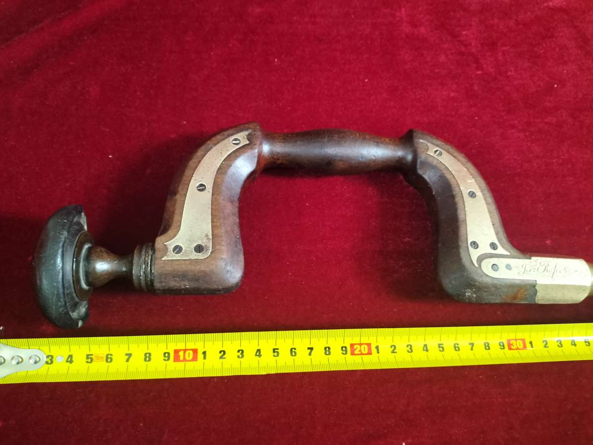 Antique The Mechanics Henry Brown Brass Plated Wood Brace Sheffield Push Button