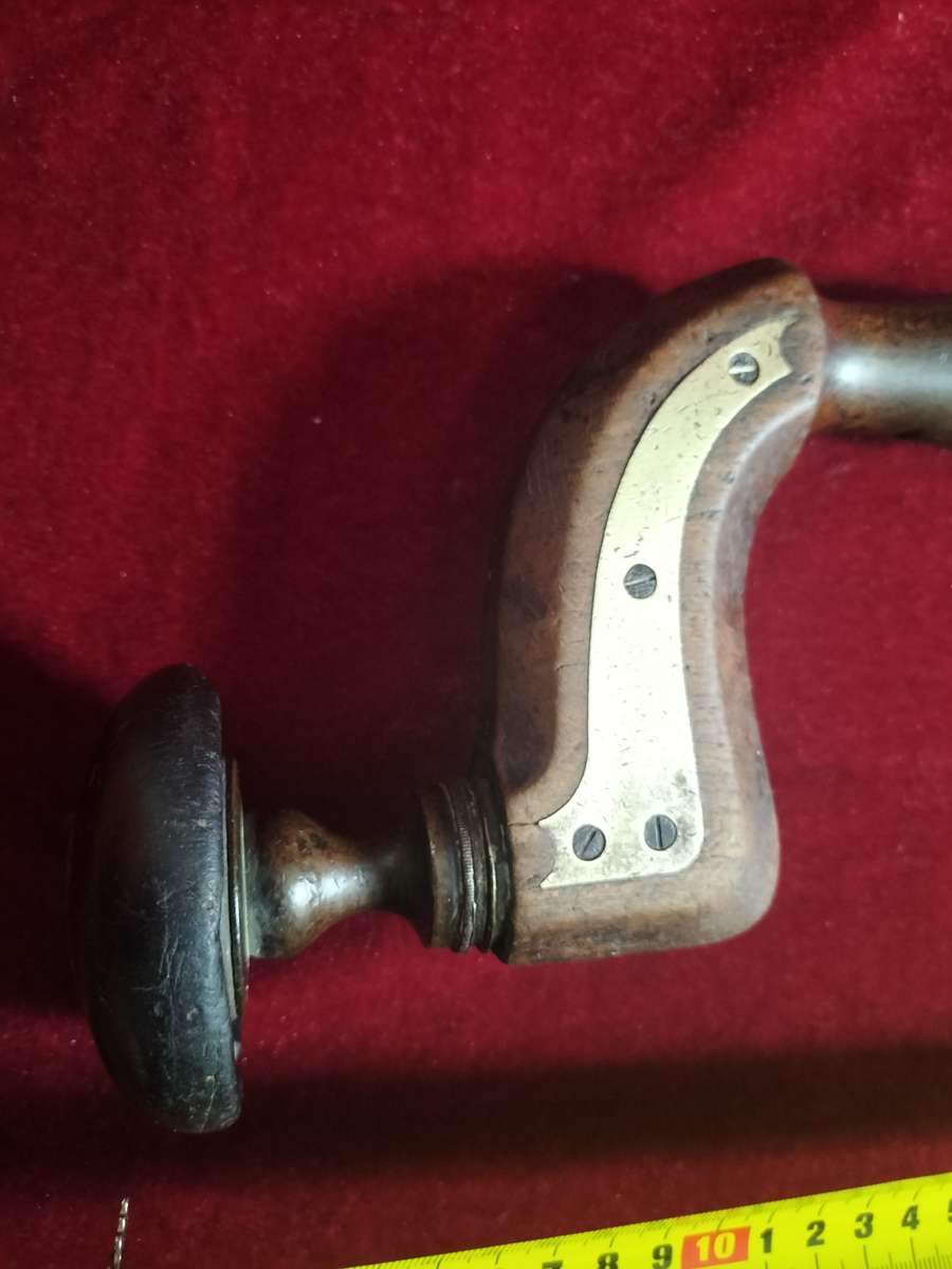 Antique The Mechanics Henry Brown Brass Plated Wood Brace Sheffield Push Button