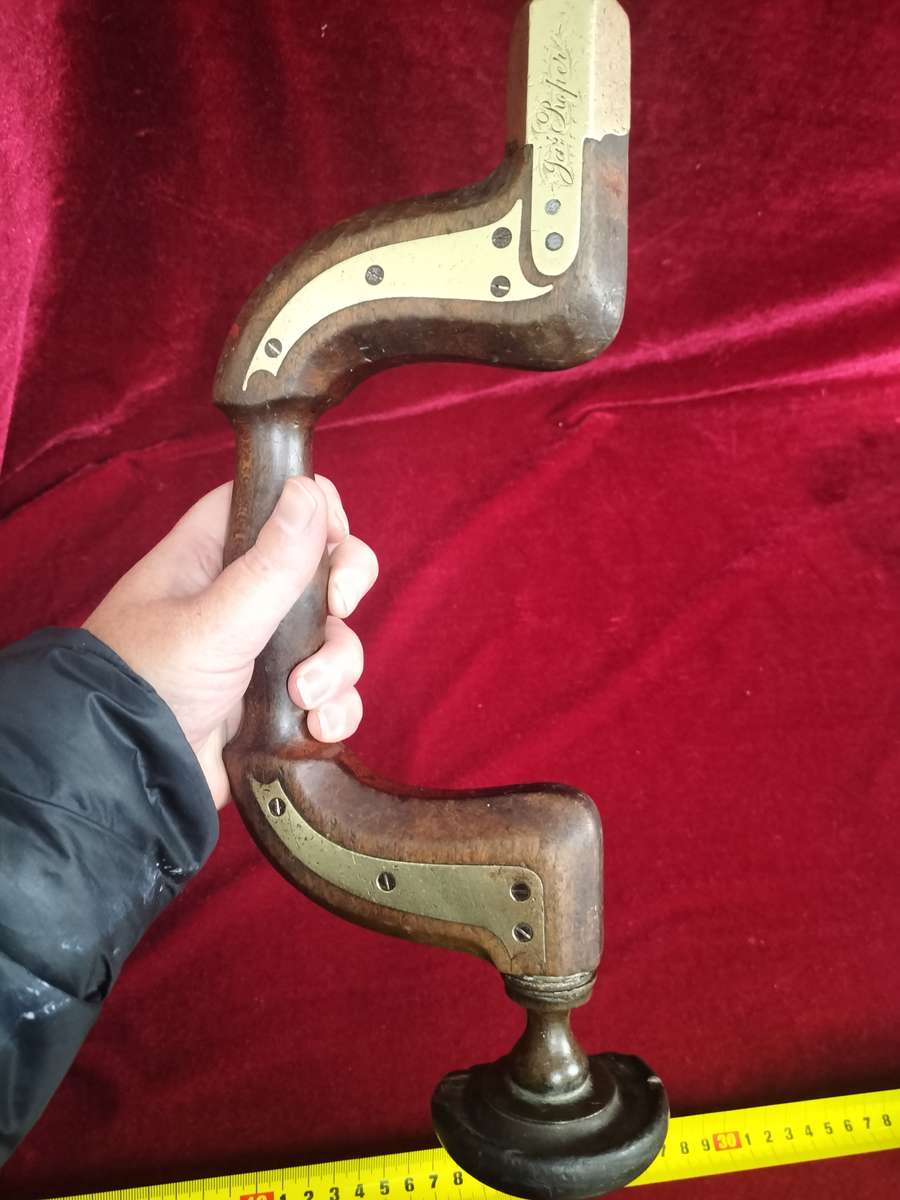 Antique The Mechanics Henry Brown Brass Plated Wood Brace Sheffield Push Button