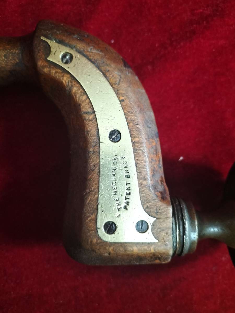 Antique The Mechanics Henry Brown Brass Plated Wood Brace Sheffield Push Button