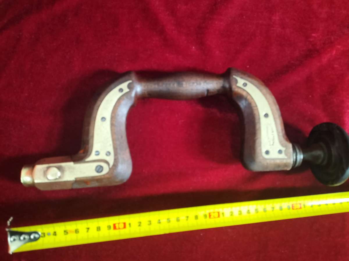 Antique The Mechanics Henry Brown Brass Plated Wood Brace Sheffield Push Button