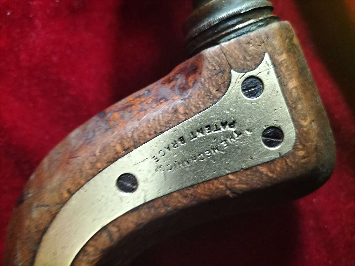 Antique The Mechanics Henry Brown Brass Plated Wood Brace Sheffield Push Button