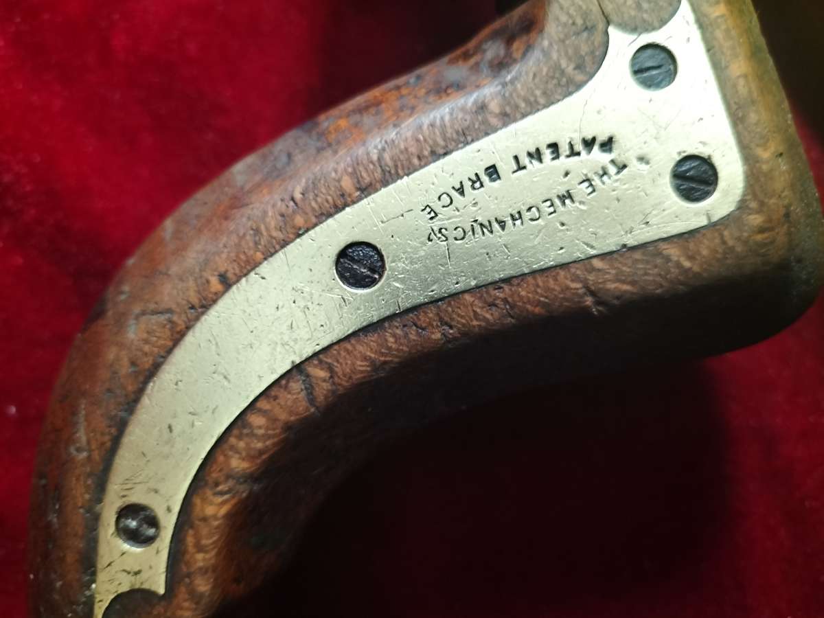 Antique The Mechanics Henry Brown Brass Plated Wood Brace Sheffield Push Button