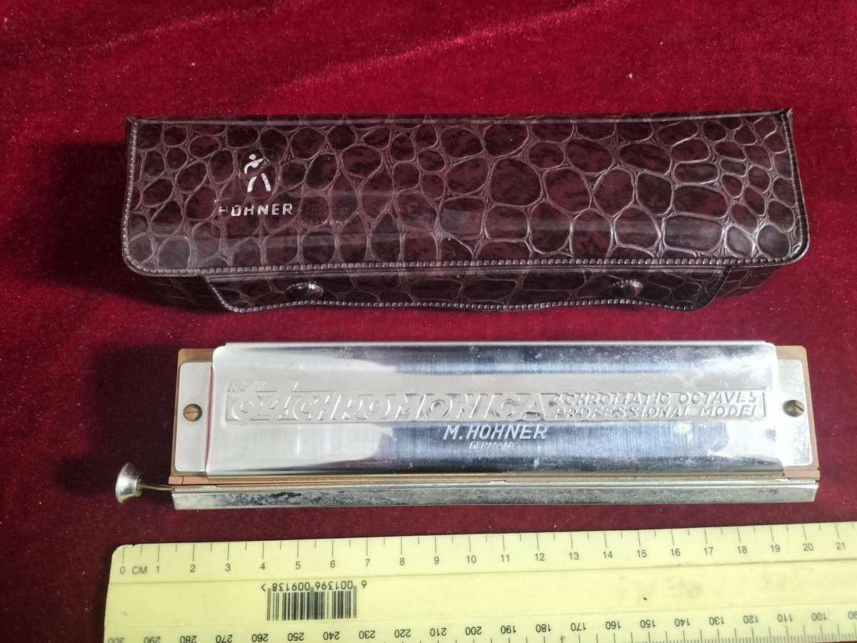 Stunning Vintage M. Hohner 64 Chromonica Harmonica In Original Case - Made in Germany