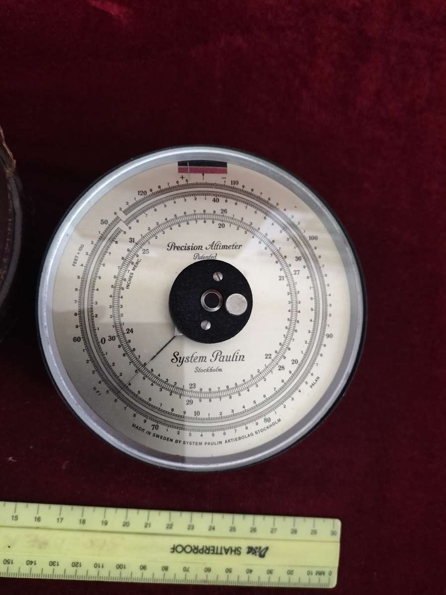 Vintage 1930 System Paulin Stockholm Precision Altimeter With Original Leather Case -Made In Sweden