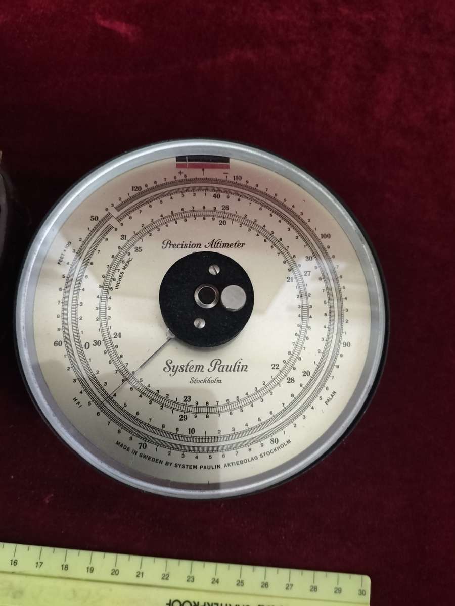 Vintage 1930 System Paulin Stockholm Precision Altimeter With Original Leather Case -Made In Sweden