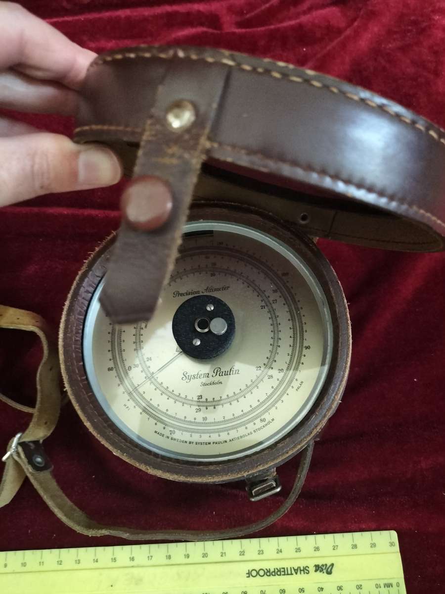 Vintage 1930 System Paulin Stockholm Precision Altimeter With Original Leather Case -Made In Sweden