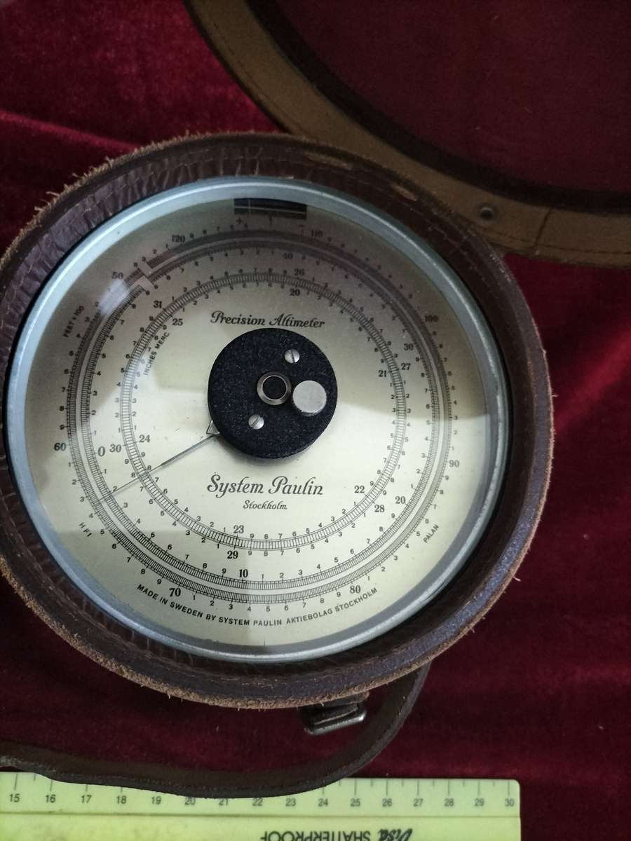 Vintage 1930 System Paulin Stockholm Precision Altimeter With Original Leather Case -Made In Sweden