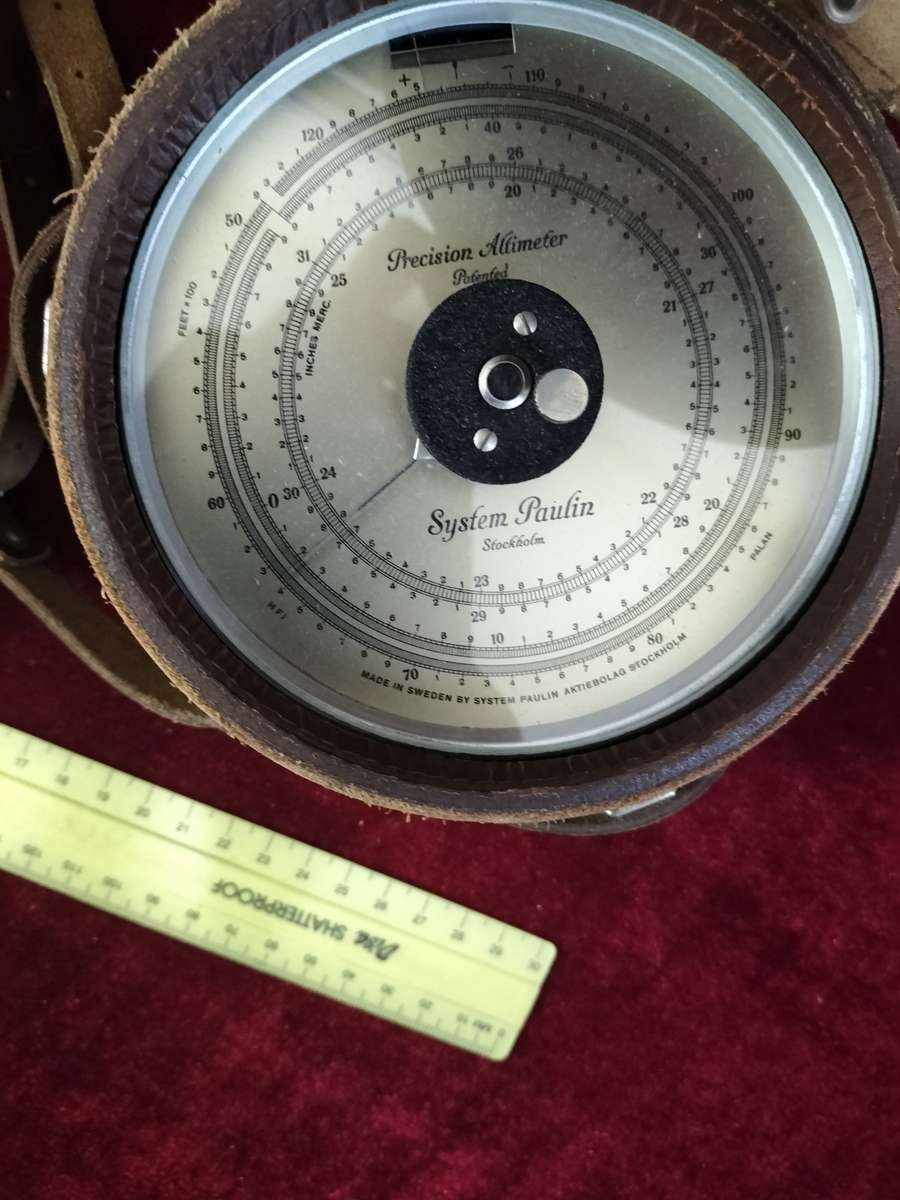 Vintage 1930 System Paulin Stockholm Precision Altimeter With Original Leather Case -Made In Sweden
