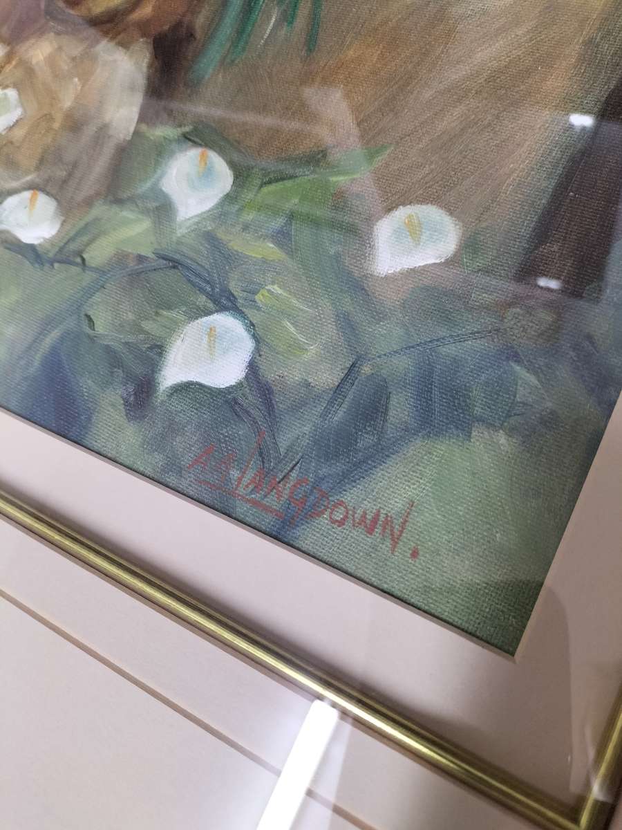 Amos Archibald Langdown Large Oil on Paper - Women Harvesting Flowers