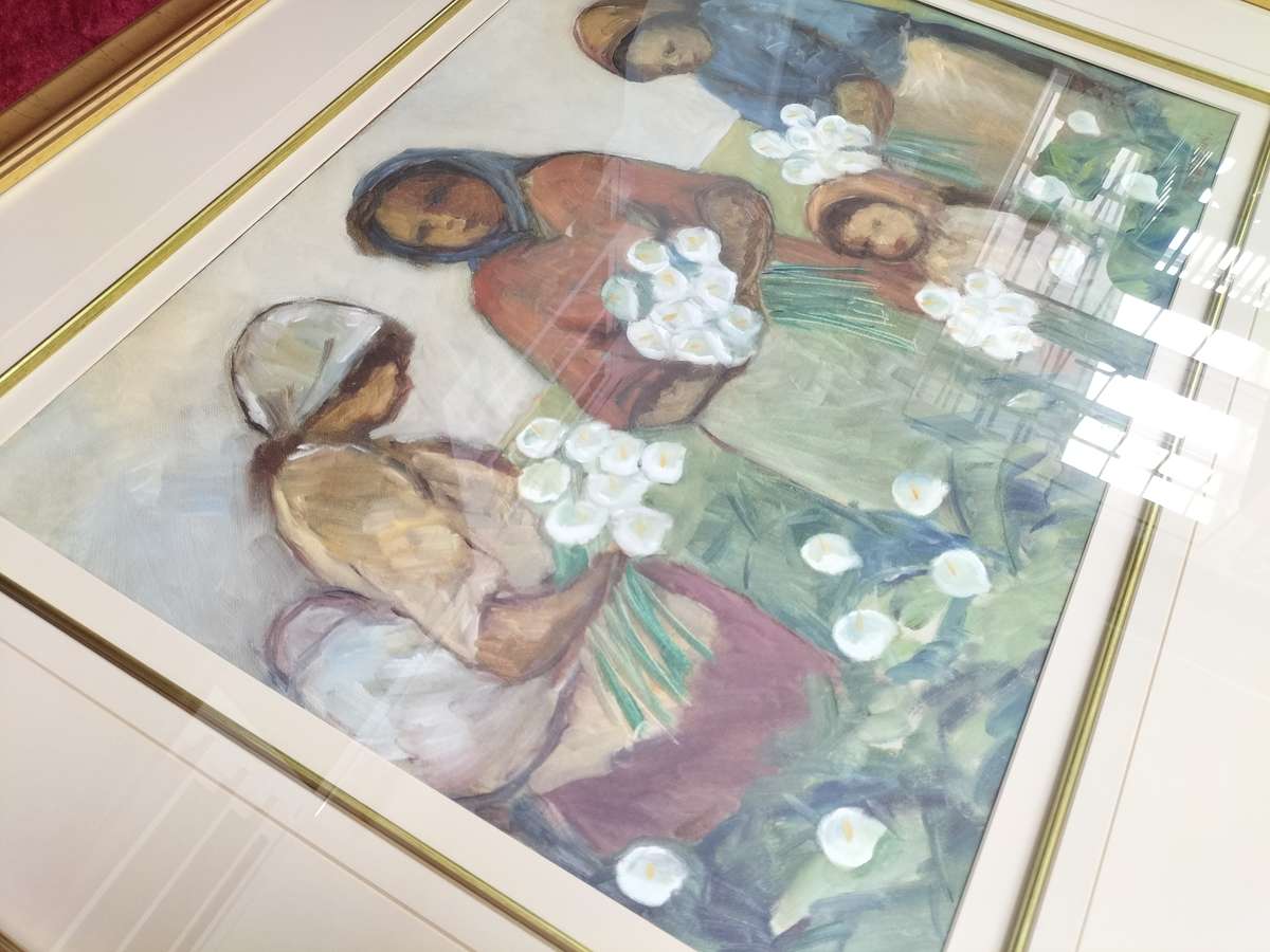 Amos Archibald Langdown Large Oil on Paper - Women Harvesting Flowers