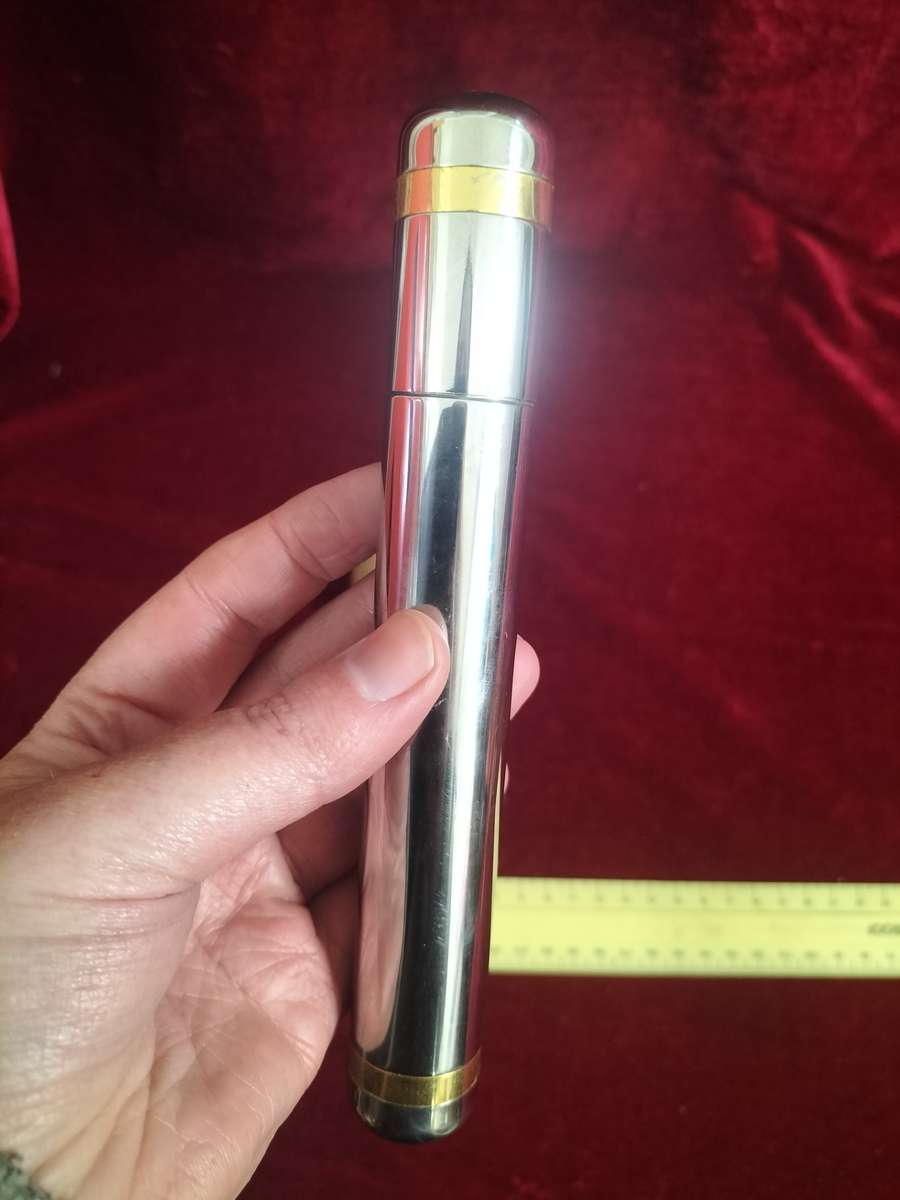 Cigar Case Tube Silver With Gold Band And Juan Lopez Habana Cigar