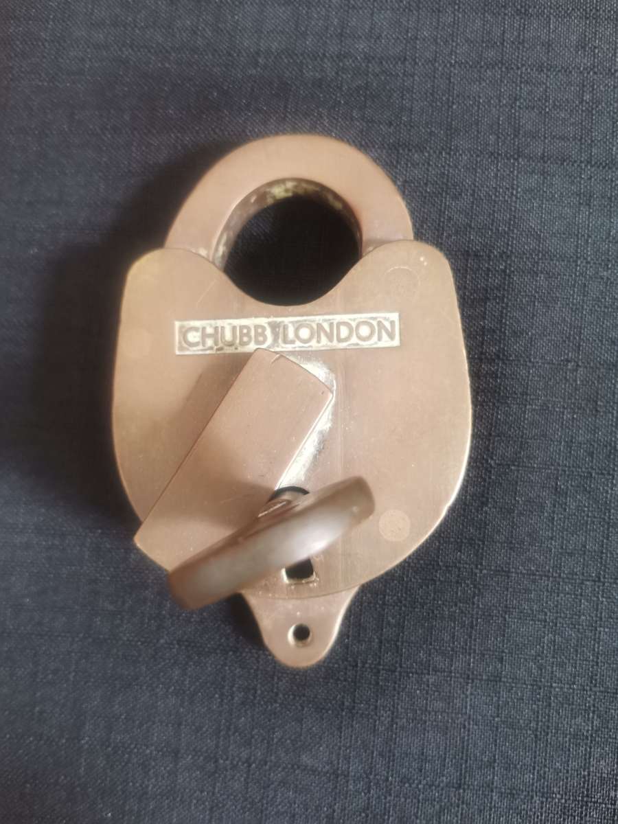 Stunning Antique Brass Chubb London Lock and Key in Excellent Condition