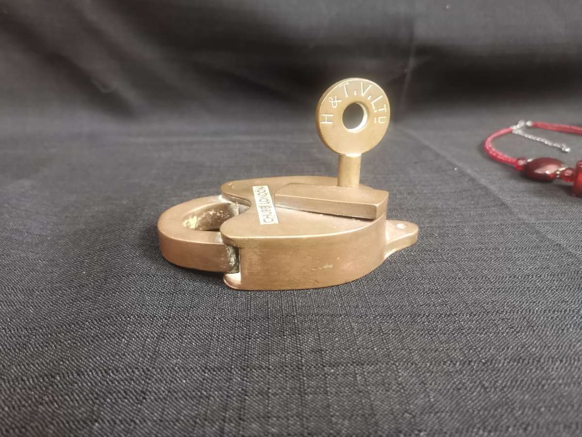 Stunning Antique Brass Chubb London Lock and Key in Excellent Condition