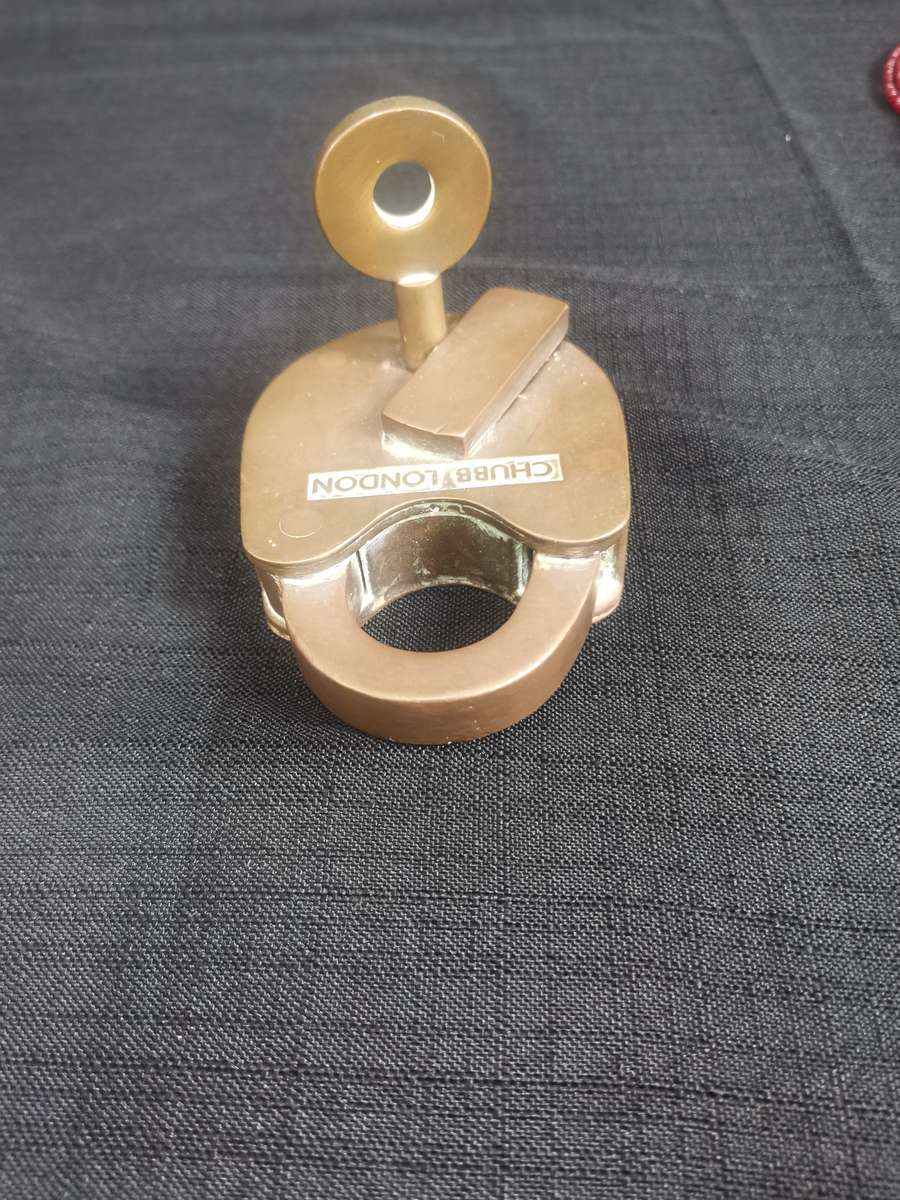 Stunning Antique Brass Chubb London Lock and Key in Excellent Condition