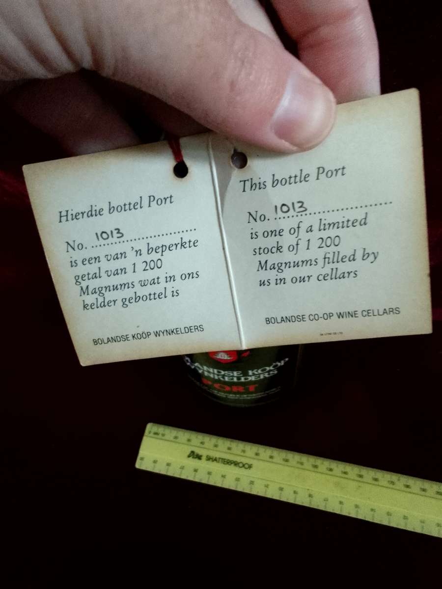 Vintage Limited Edition (No 1013 of 1200) Bolandse Koop Wynkelders Port 1.5l Sealed