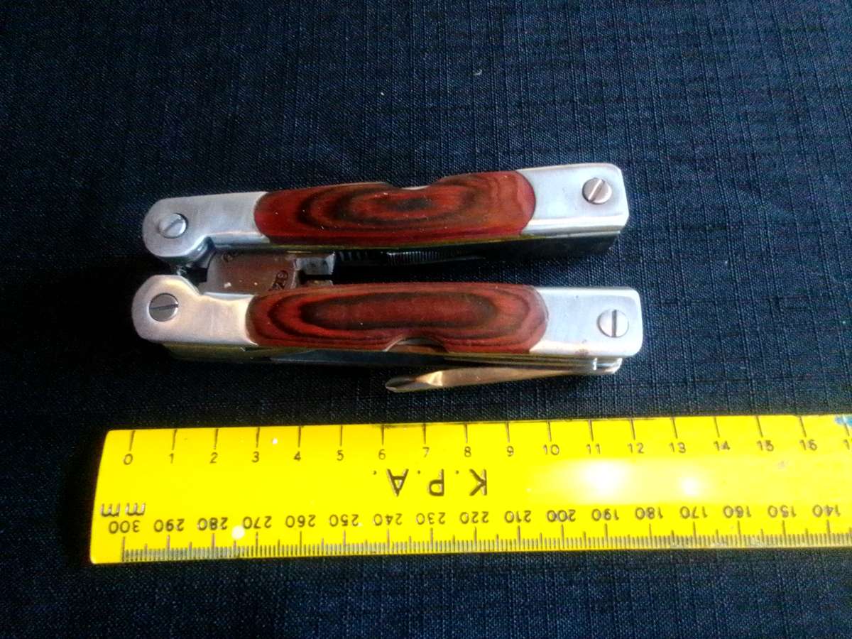 Stainless Steel Multifunction Pliers Dubble Sided Wood Inset Handles Multi Tool