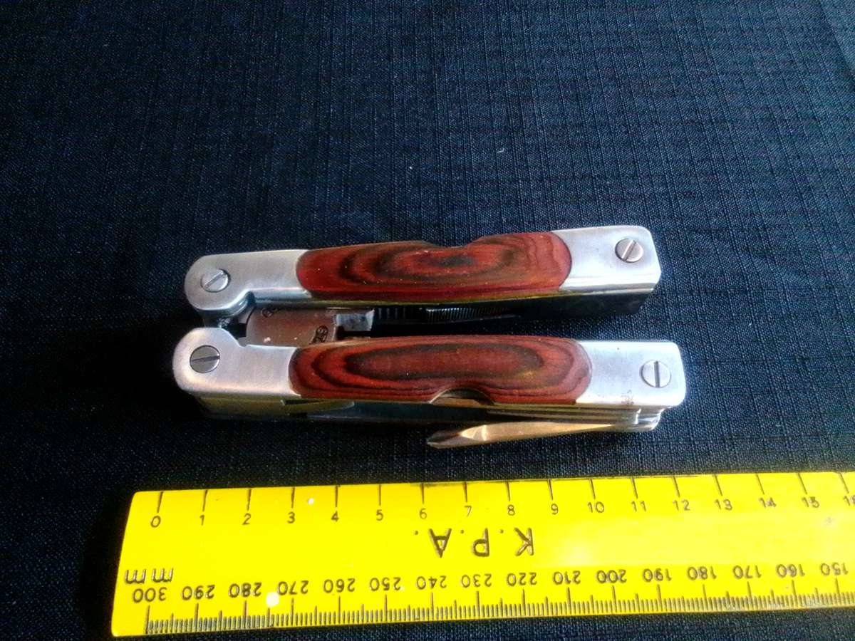 Stainless Steel Multifunction Pliers Dubble Sided Wood Inset Handles Multi Tool