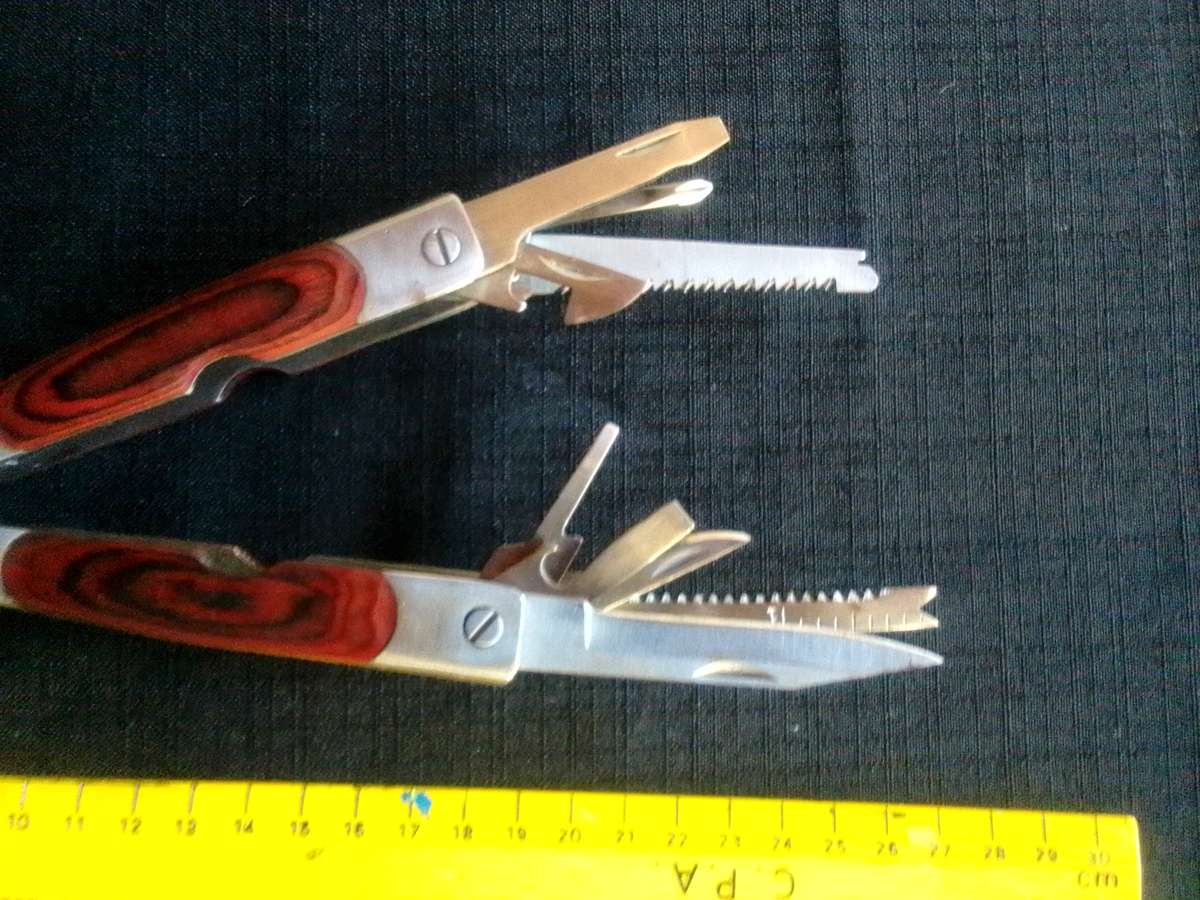 Stainless Steel Multifunction Pliers Dubble Sided Wood Inset Handles Multi Tool