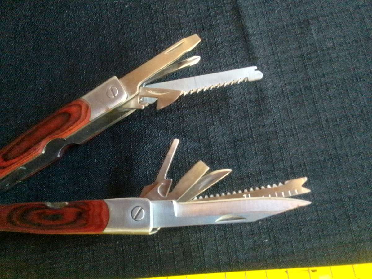 Stainless Steel Multifunction Pliers Dubble Sided Wood Inset Handles Multi Tool