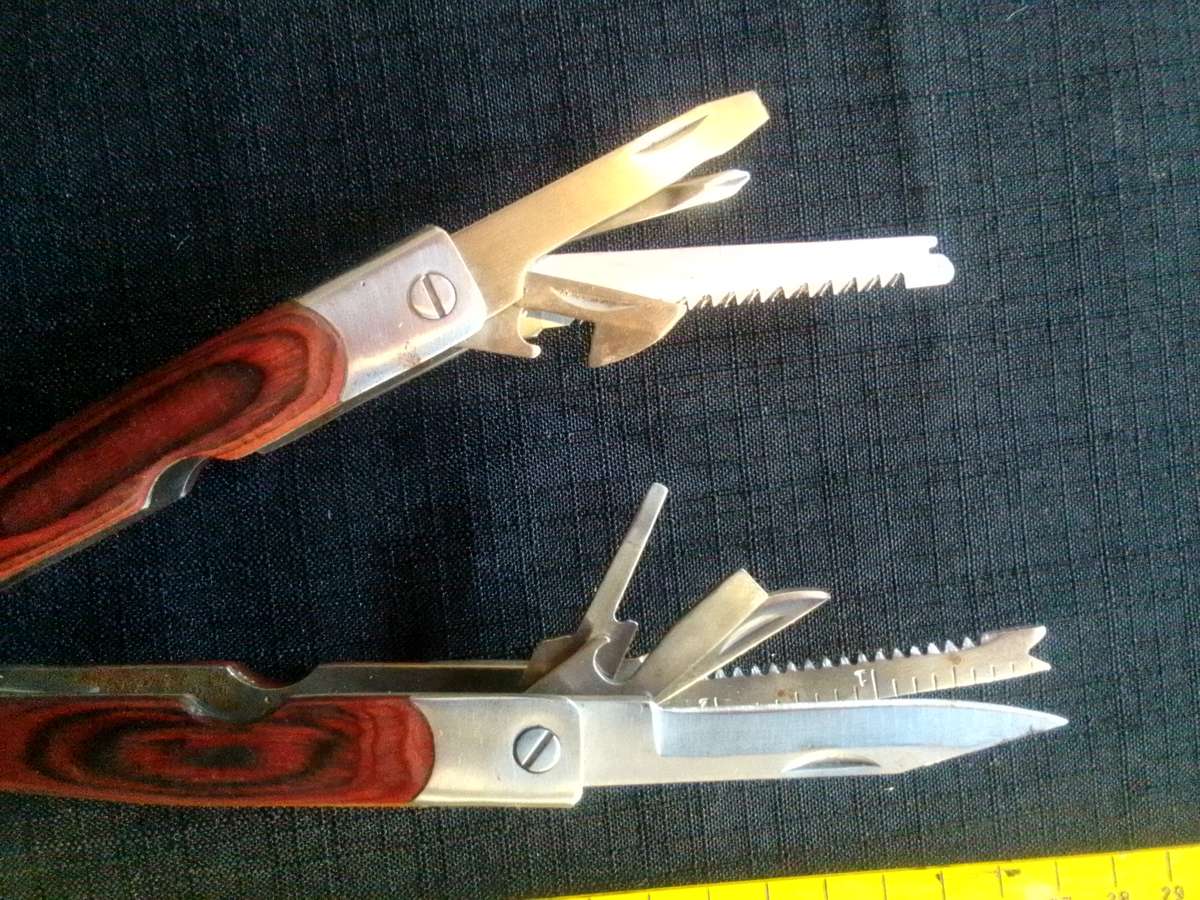 Stainless Steel Multifunction Pliers Dubble Sided Wood Inset Handles Multi Tool