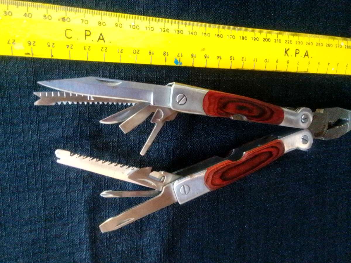 Stainless Steel Multifunction Pliers Dubble Sided Wood Inset Handles Multi Tool
