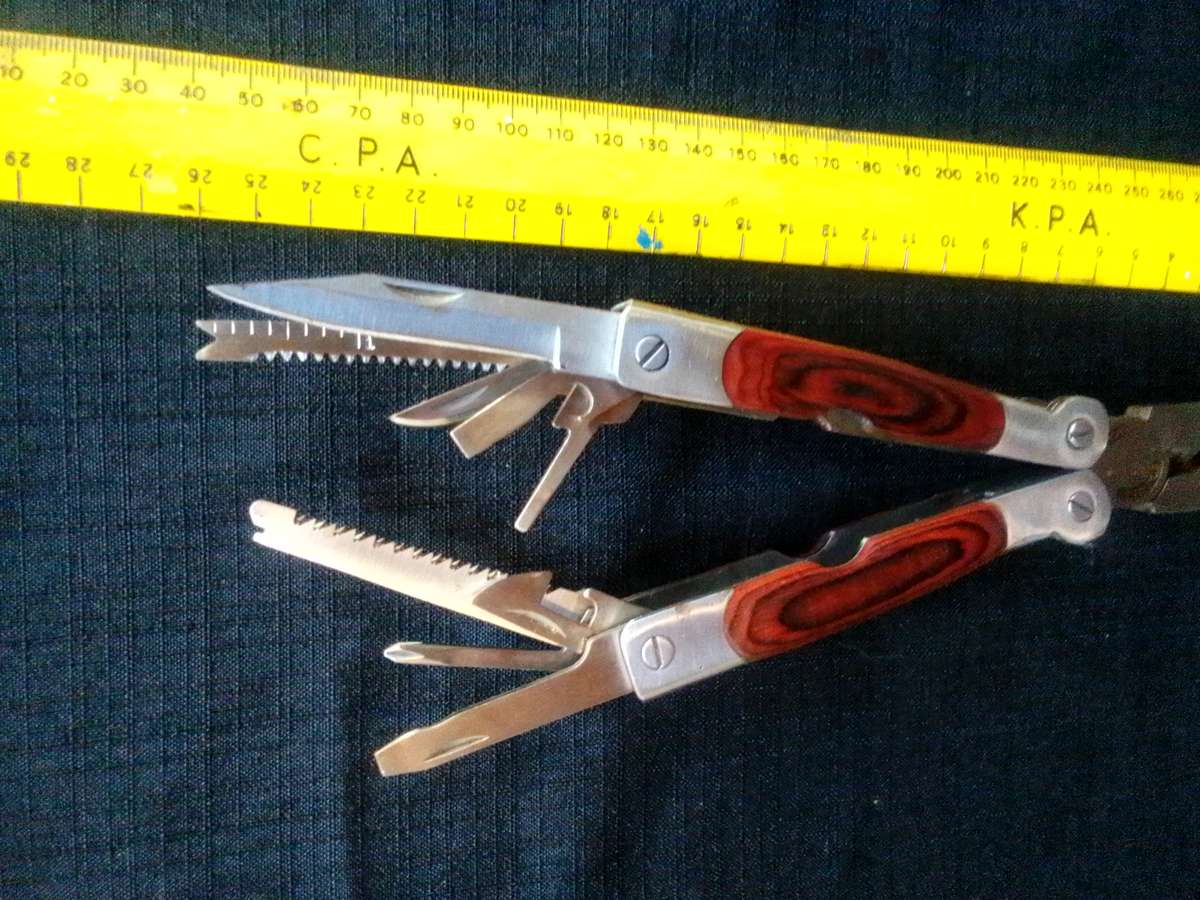 Stainless Steel Multifunction Pliers Dubble Sided Wood Inset Handles Multi Tool
