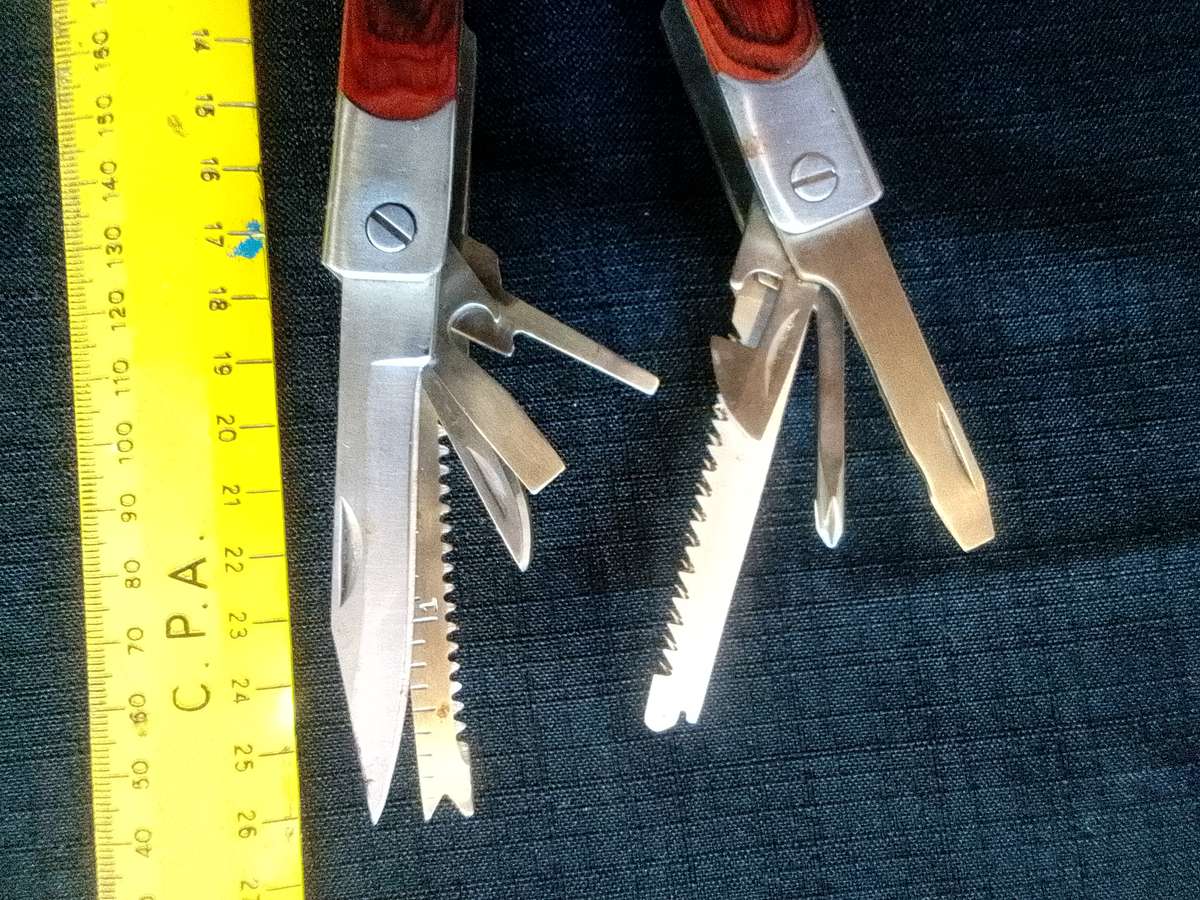 Stainless Steel Multifunction Pliers Dubble Sided Wood Inset Handles Multi Tool