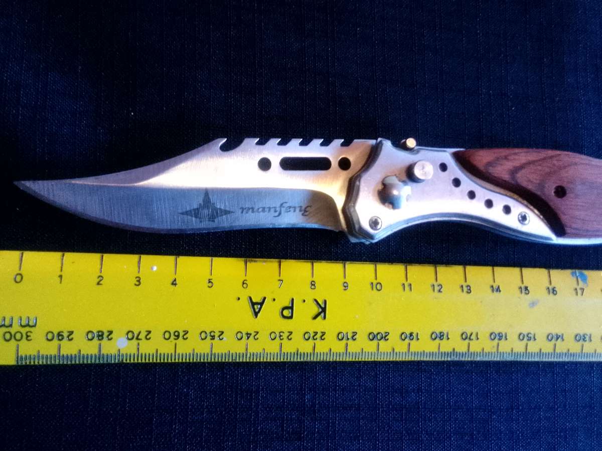 Stunning Stainless Steel Auto Push Button Pocket Knife With Wooden Handle And Small Torch Light