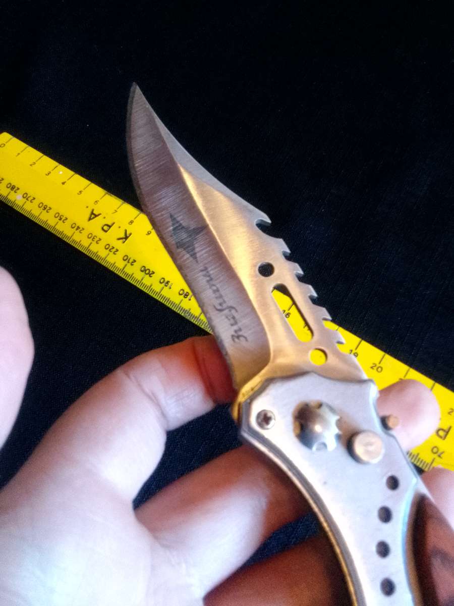 Stunning Stainless Steel Auto Push Button Pocket Knife With Wooden Handle And Small Torch Light