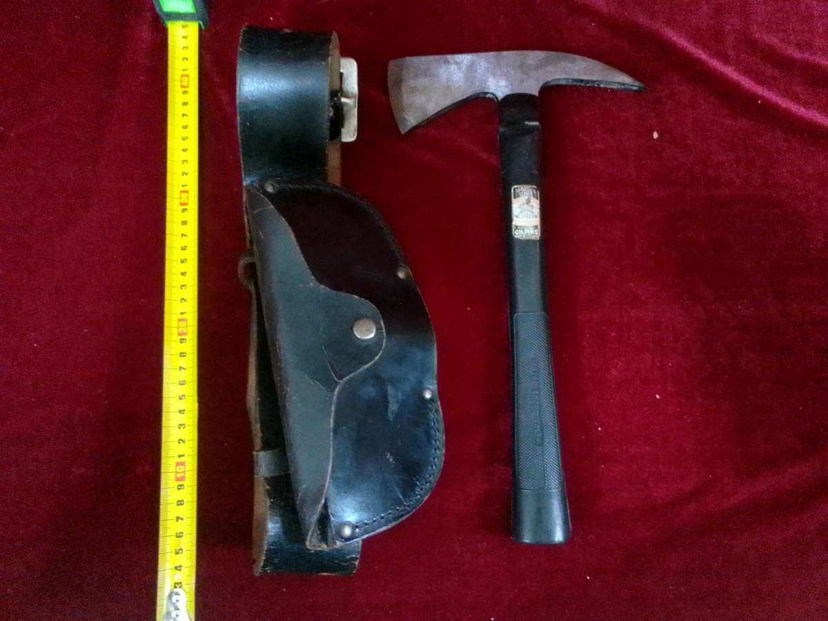 Vintage British W.Gilphin Fireman Axe with Leather Belt and Holder