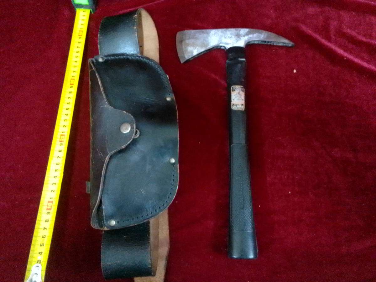 Vintage British W.Gilphin Fireman Axe with Leather Belt and Holder