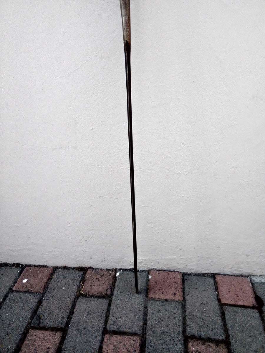 Vintage African Maasai Lion Hunting Spear With Central Wooden Grip And A Spear Head To Either End