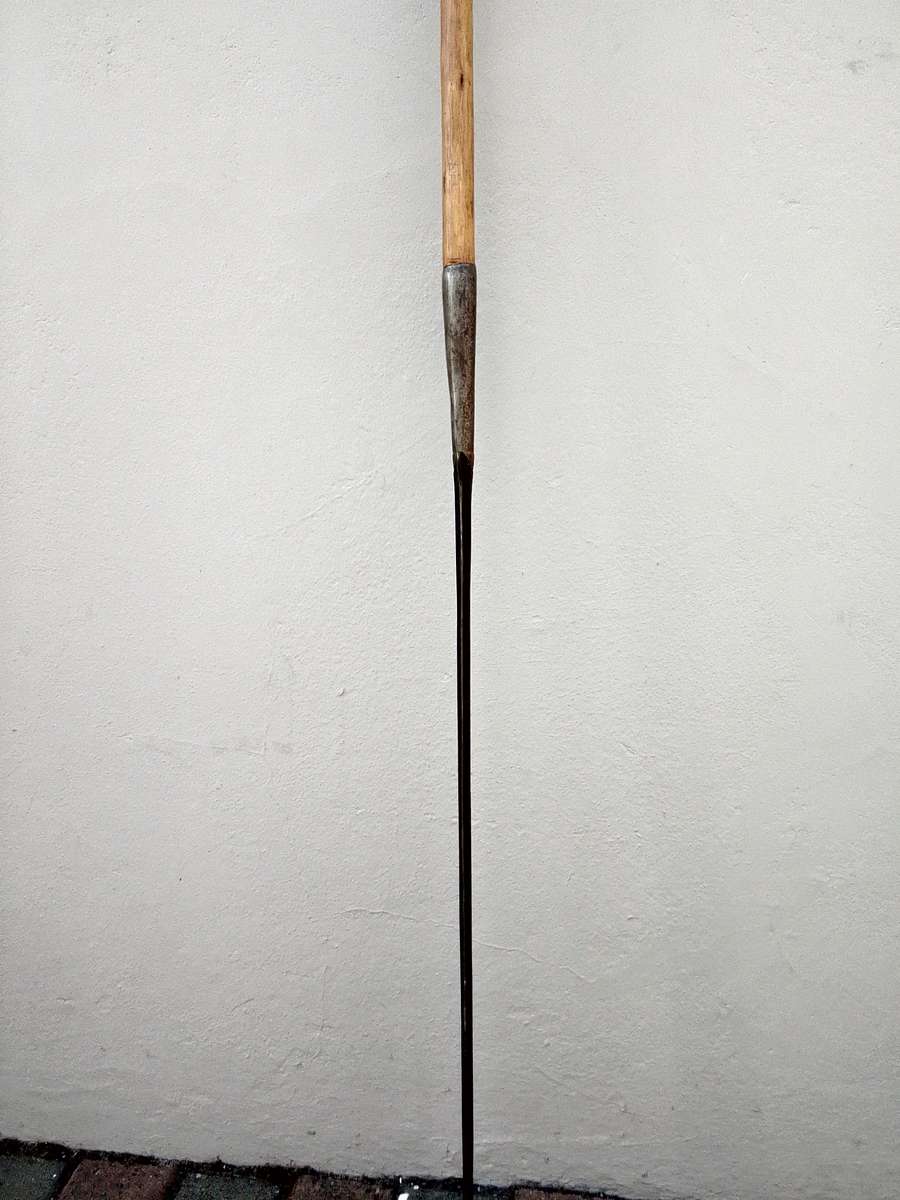Vintage African Maasai Lion Hunting Spear With Central Wooden Grip And A Spear Head To Either End