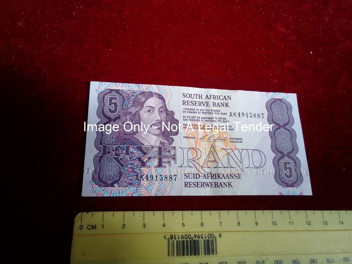 Republic Of South Africa Five Rand Note Serial Number AK4913887 - CL Stals- Good Condition