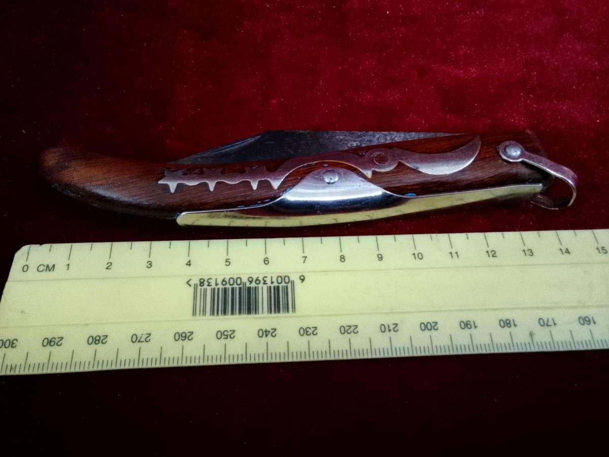 Stunning Vintage South Africa Okapi Folding Pocket Knife With Wooden Handle With Metal Designs